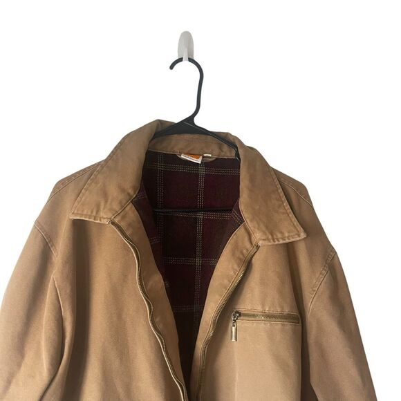 Sideout Vintage 90s Size XL Khaki Canvas Workwear Wool Lined Chore Coat Jacket - Picture 2 of 9